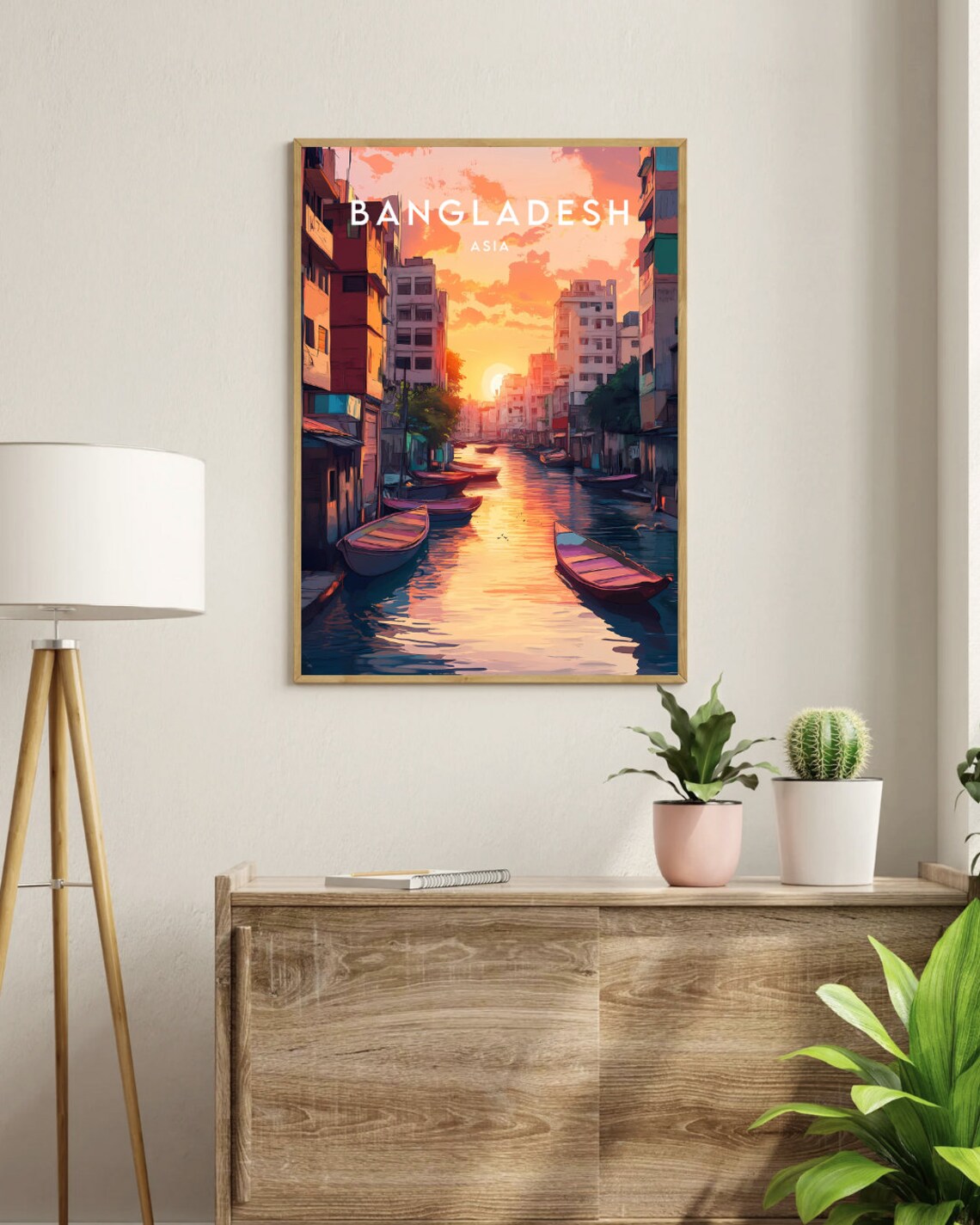 Bangladesh Asia Sunset Canal Boats Cityscape Travel Art Poster - Image 3