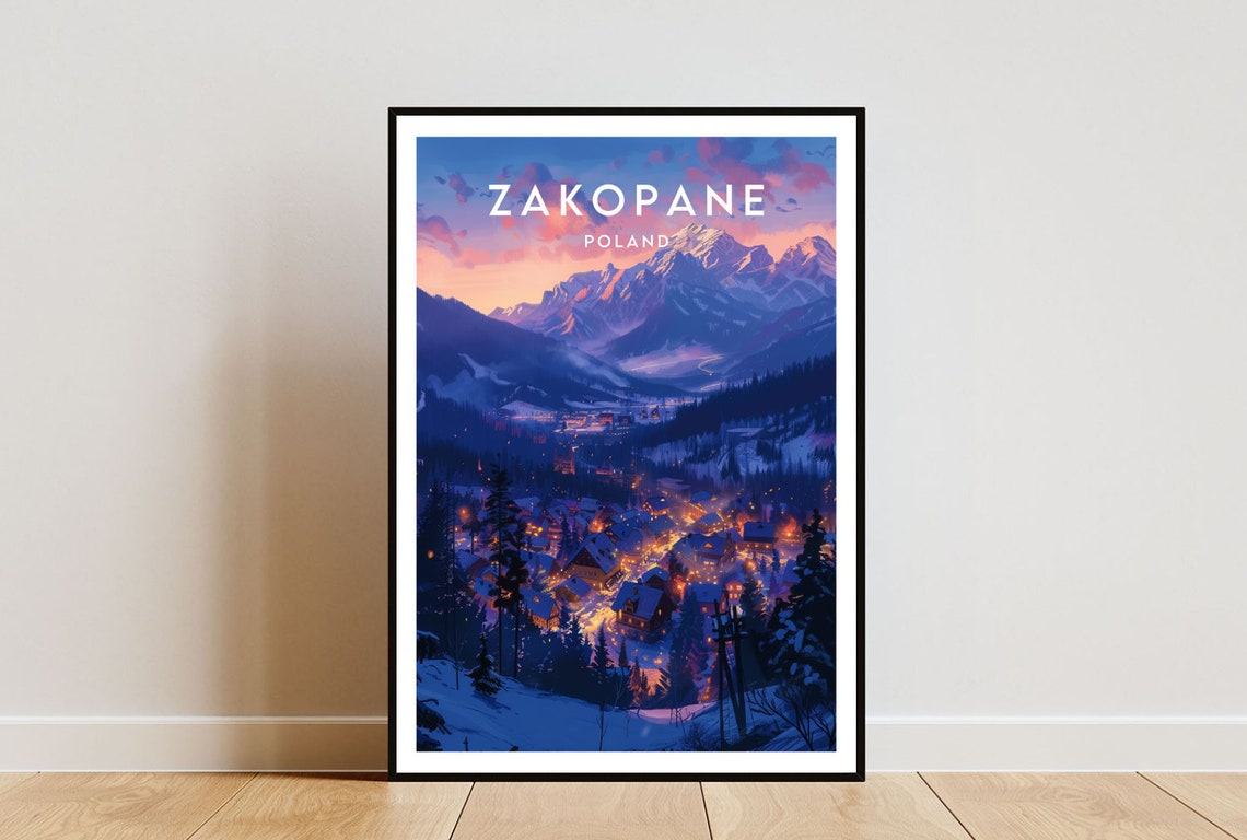 Zakopane Poland Snowy Tatra Mountain Town Winter Evening Poster