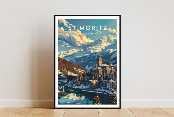St Moritz Travel Print Switzerland St Moritz Poster Switzerland Poster Travel Wall Art Switzerland Print Switzerland St Moritz