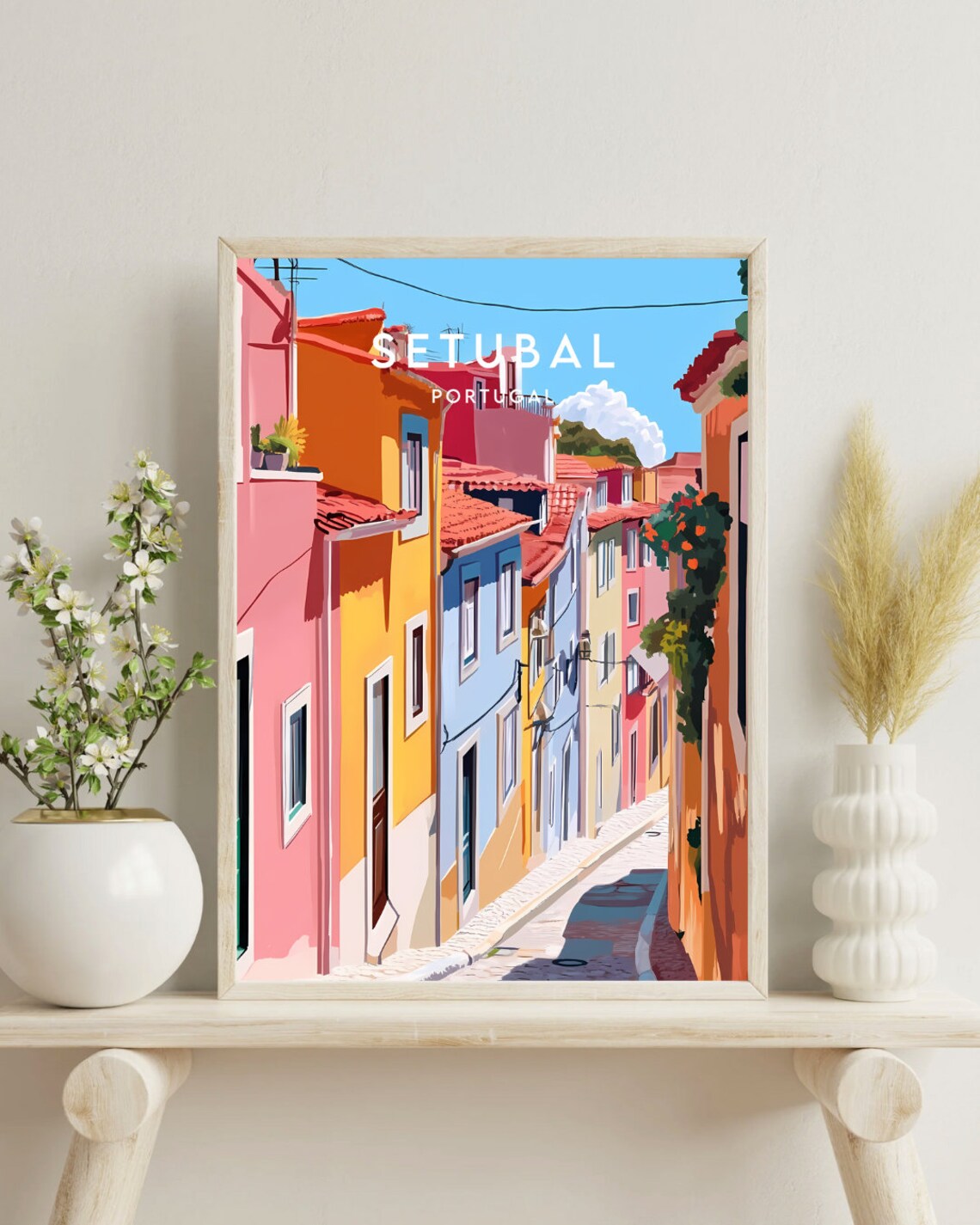 Setubal Portugal Colorful Street Houses and City Travel Poster - Image 4