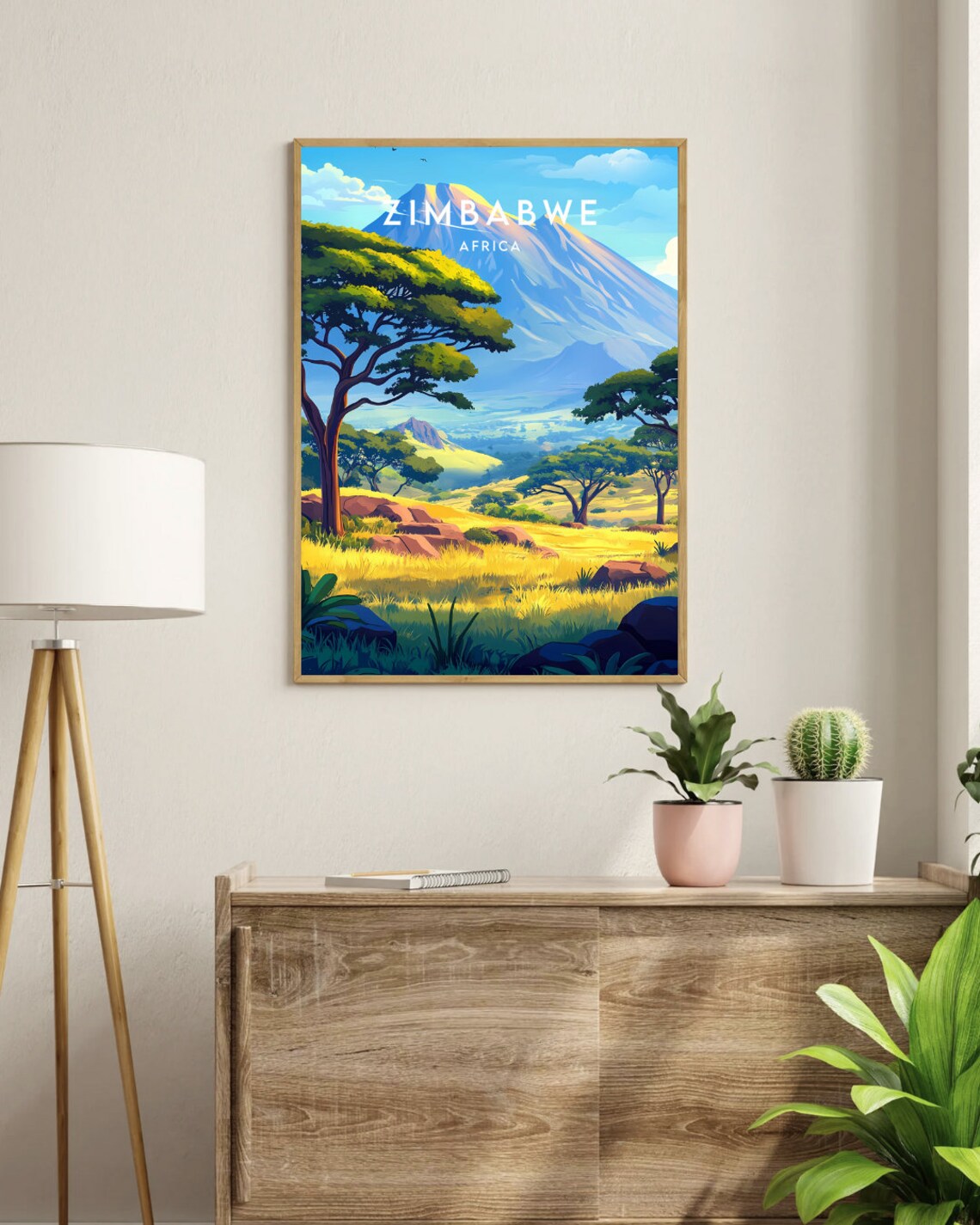 Zimbabwe Africa Savanna Sunset Wildlife Vintage Travel Poster - Image 3