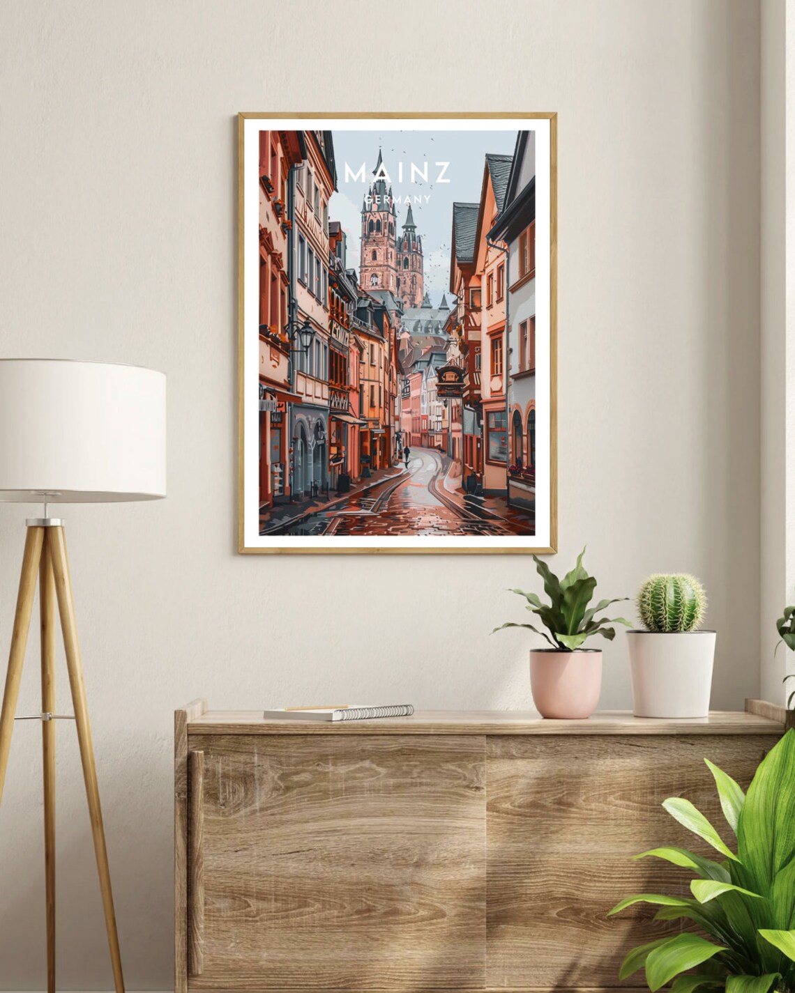 Mainz Germany Cathedral Rainy Old Town Street Vintage Poster - Image 3
