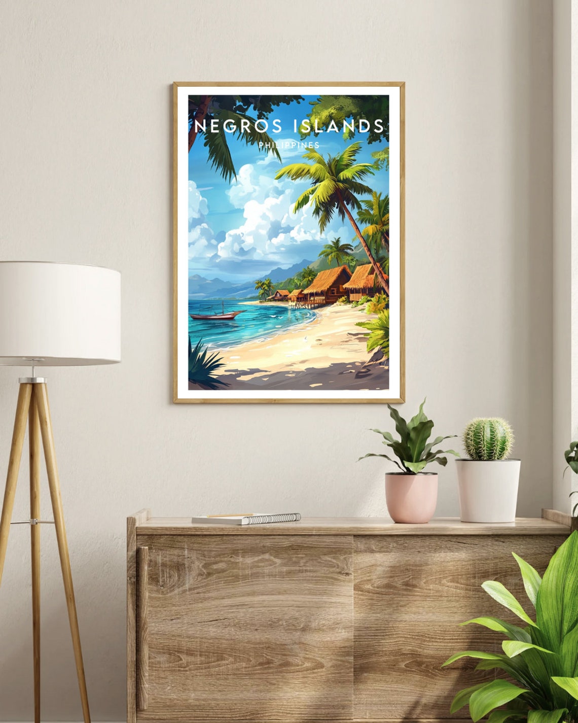 Negros Islands Philippines Palm Beach Thatched Huts Tropical Poster - Image 3