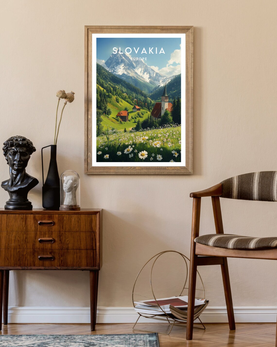 Slovakia Alpine Meadow Church Snow Peak Europe Travel Poster - Image 2