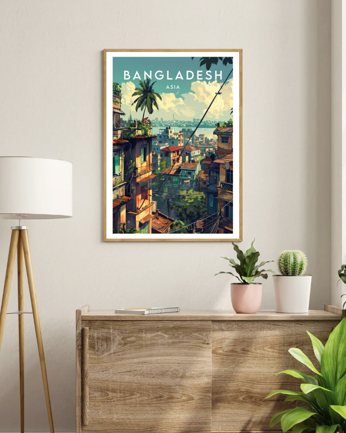Bangladesh Asia Dense Urban Rooftops Palm Cityscape Travel Poster - Image 3
