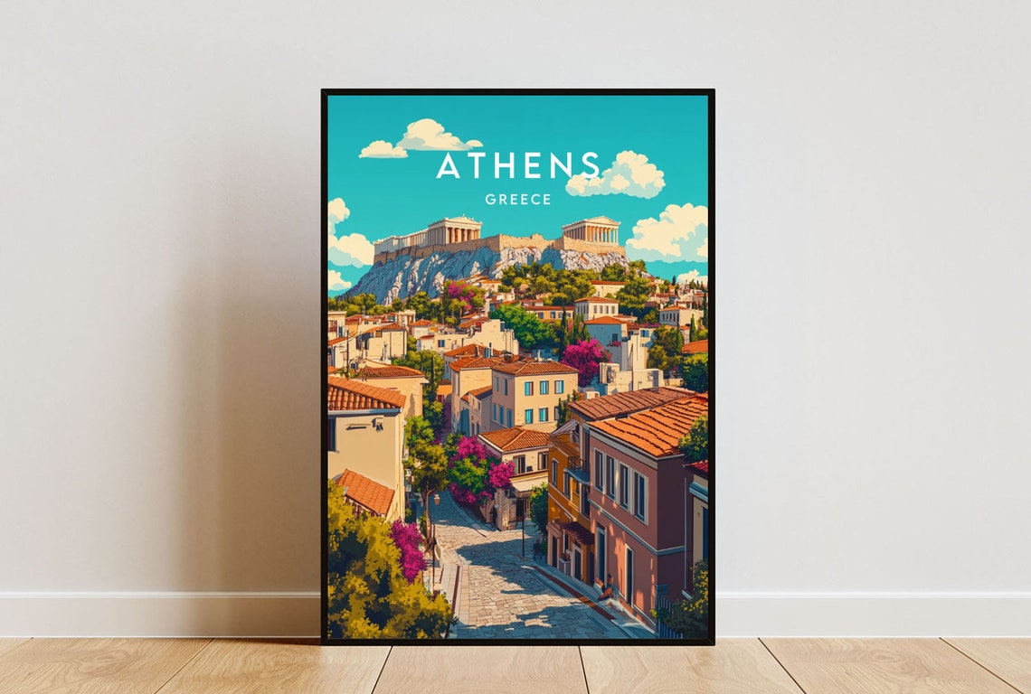 Athens Greece Acropolis Parthenon Sunny Classic Travel Art Poster