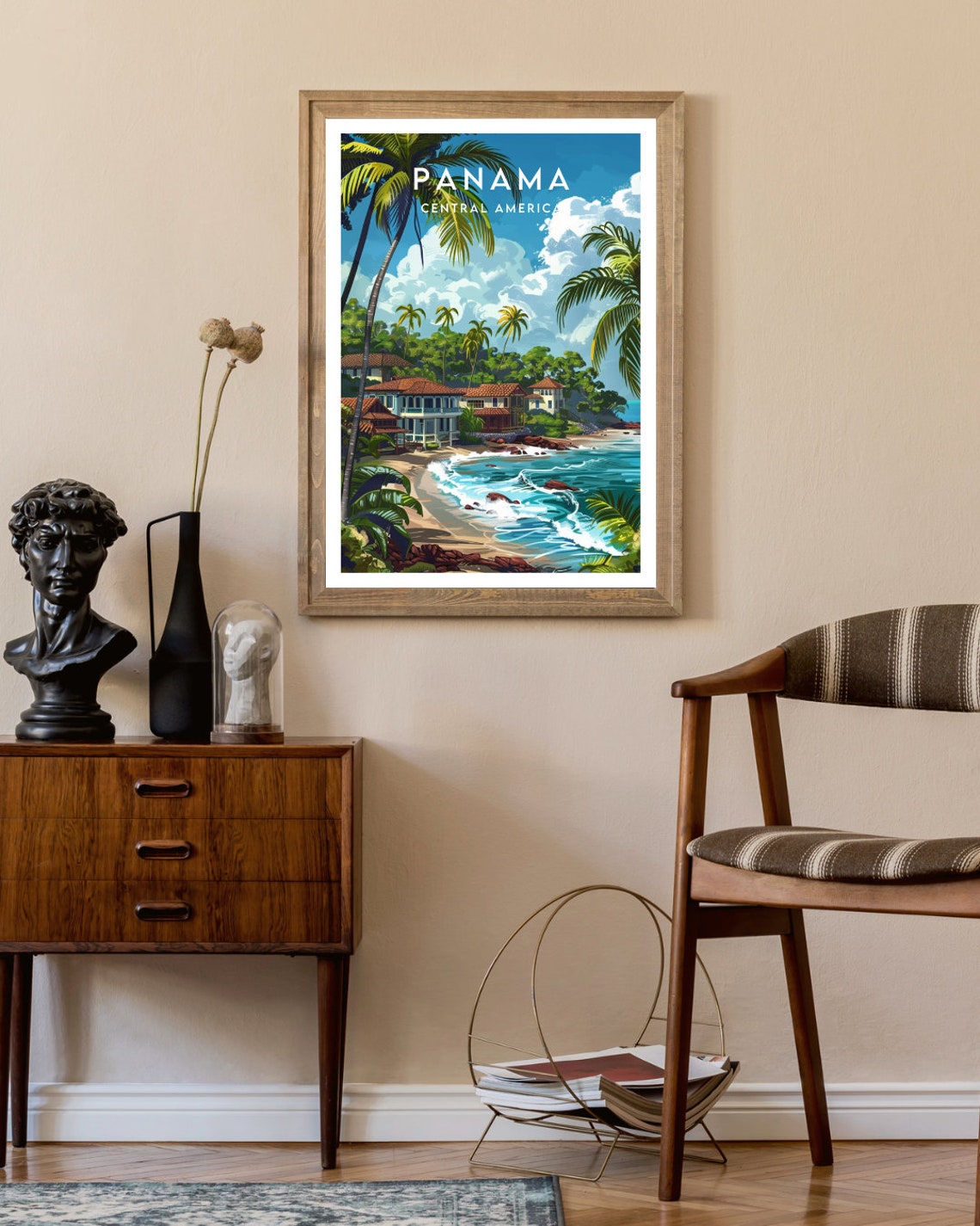 Panama Central America Tropical Beach Palms and Waves Art Poster - Image 2
