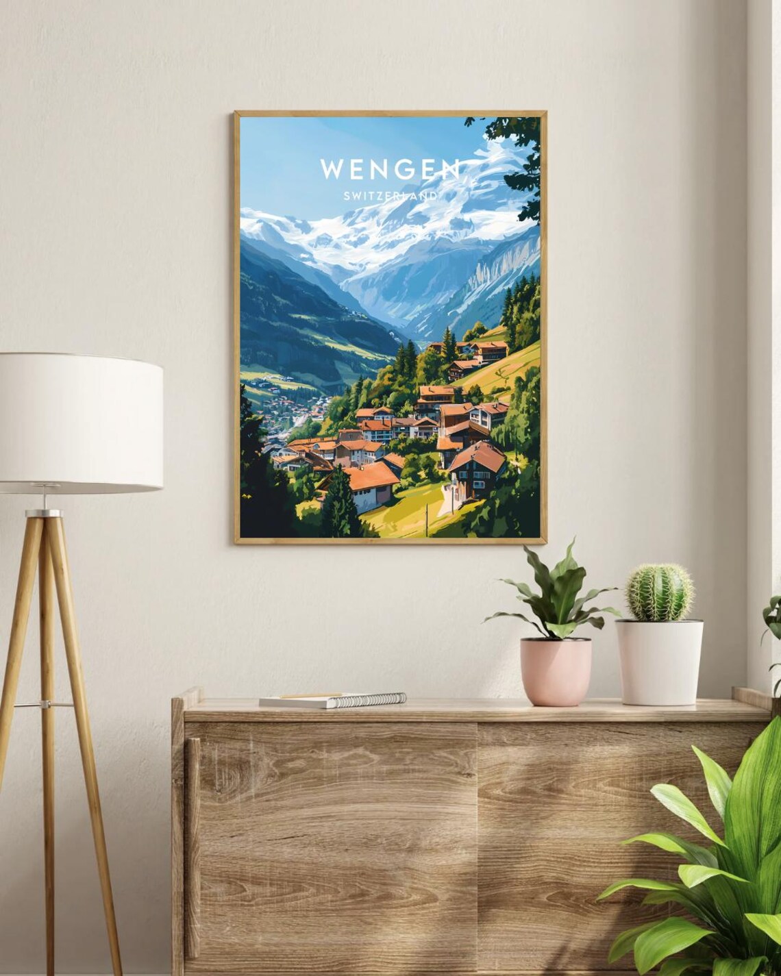 Wengen Switzerland Alpine Village Beneath Snowy Peaks Travel Poster - Image 3