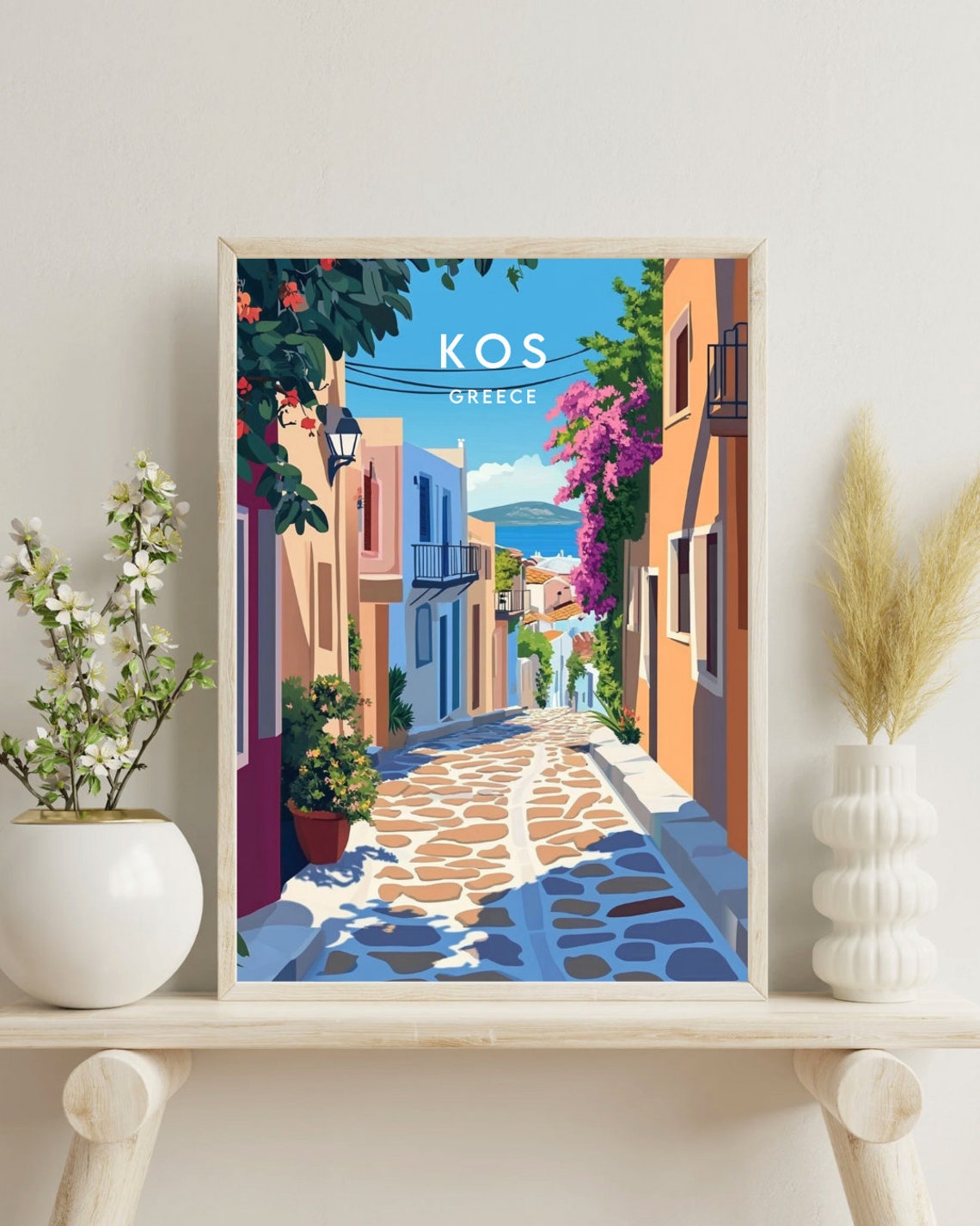 Kos Greece Island Flowered Cobblestone Street Vintage Travel Poster - Image 4