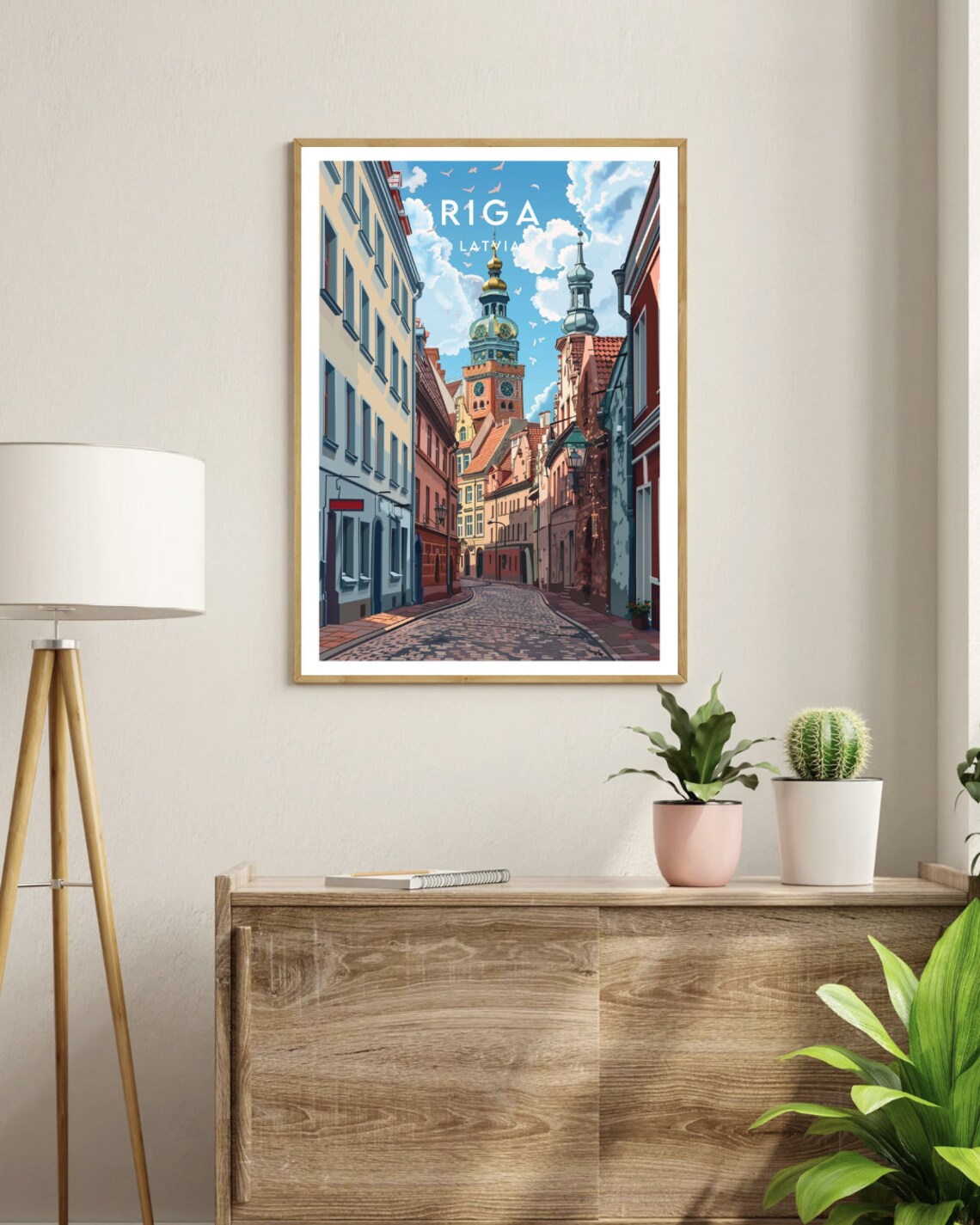 Riga Latvia Old Town Cobblestone Street Spires Vintage Travel Poster - Image 3