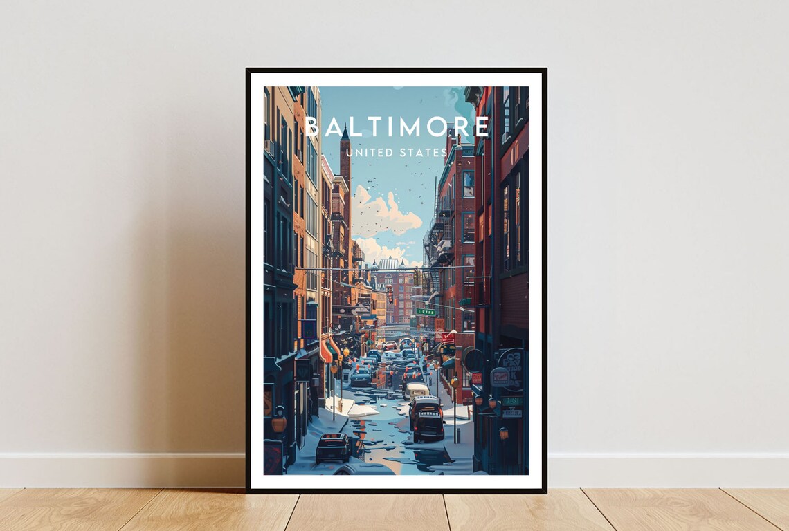 Baltimore United States Winter Street Downtown Snow Travel Poster
