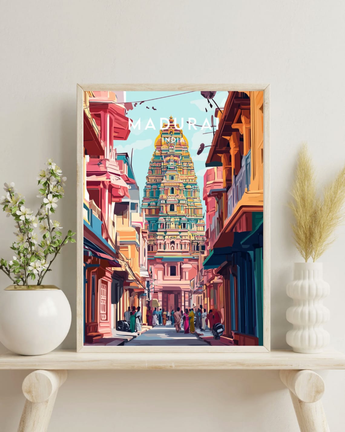 Madurai Meenakshi Colorful Temple Tower India Travel Art Poster - Image 4
