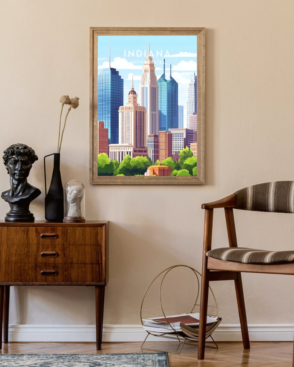 Indiana USA Downtown Skyscraper Skyline Vintage Travel Poster - Image 2