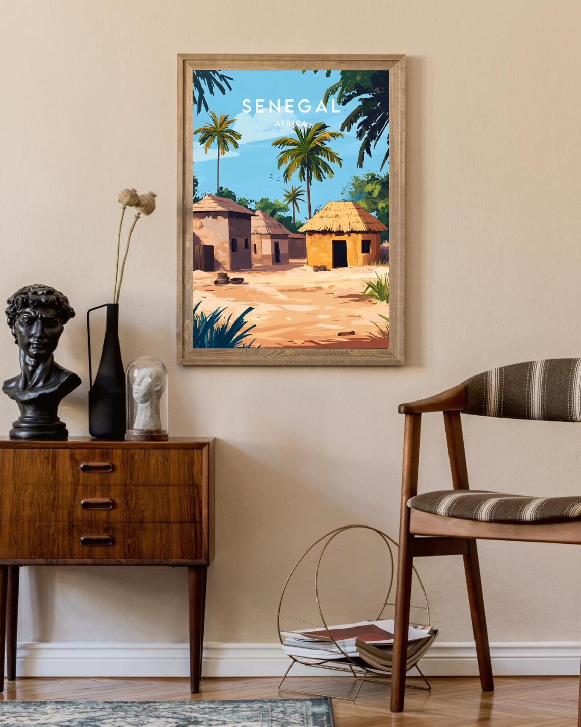 Senegal Africa Thatched Huts Palm Grove Village Travel Poster - Image 2