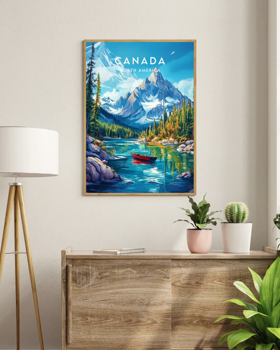 Canada North America Mountain Lake Canoe Wilderness Travel Poster - Image 3