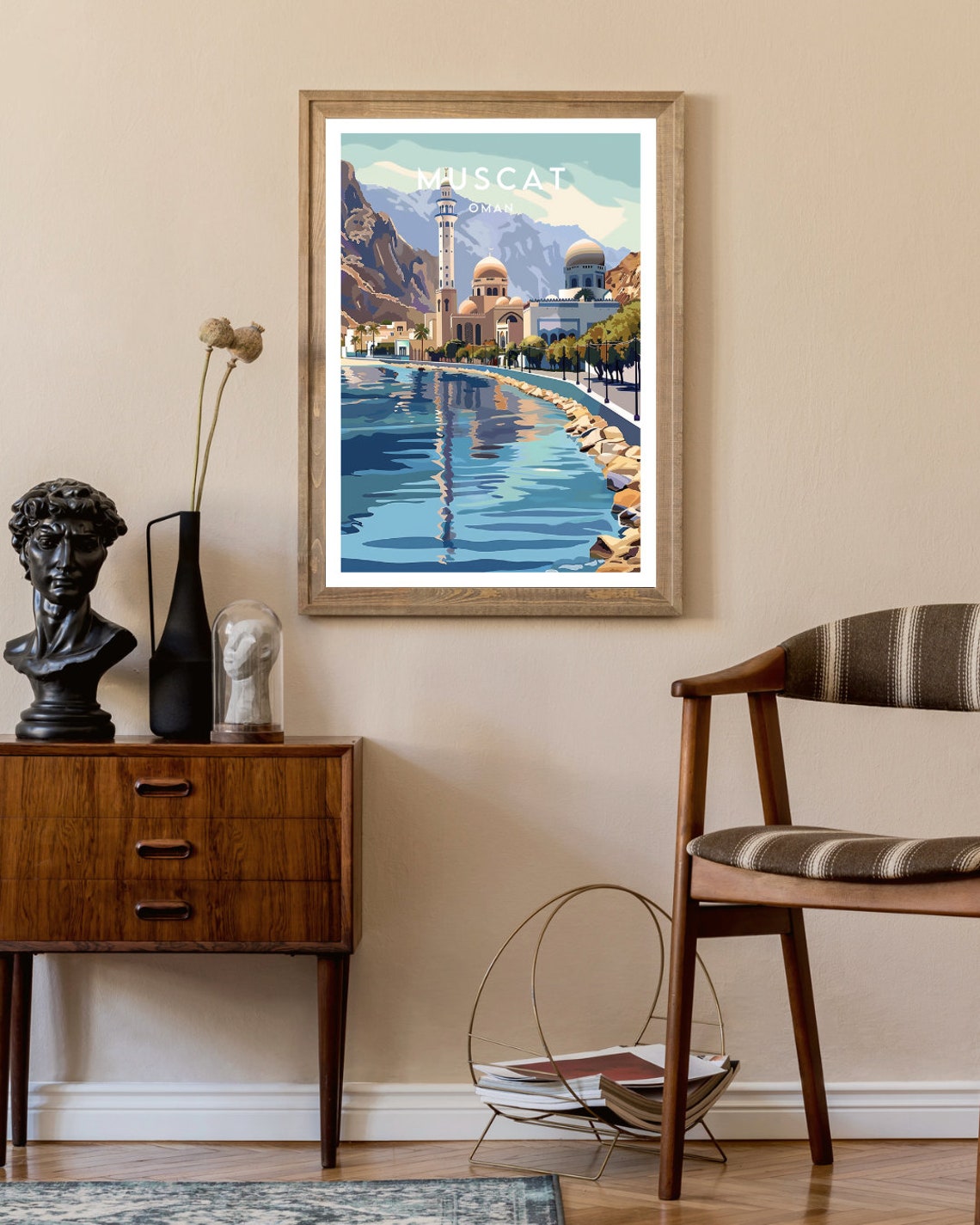 Muscat Oman Seaside Mosque Minaret Domes Cliffs Travel Poster - Image 2