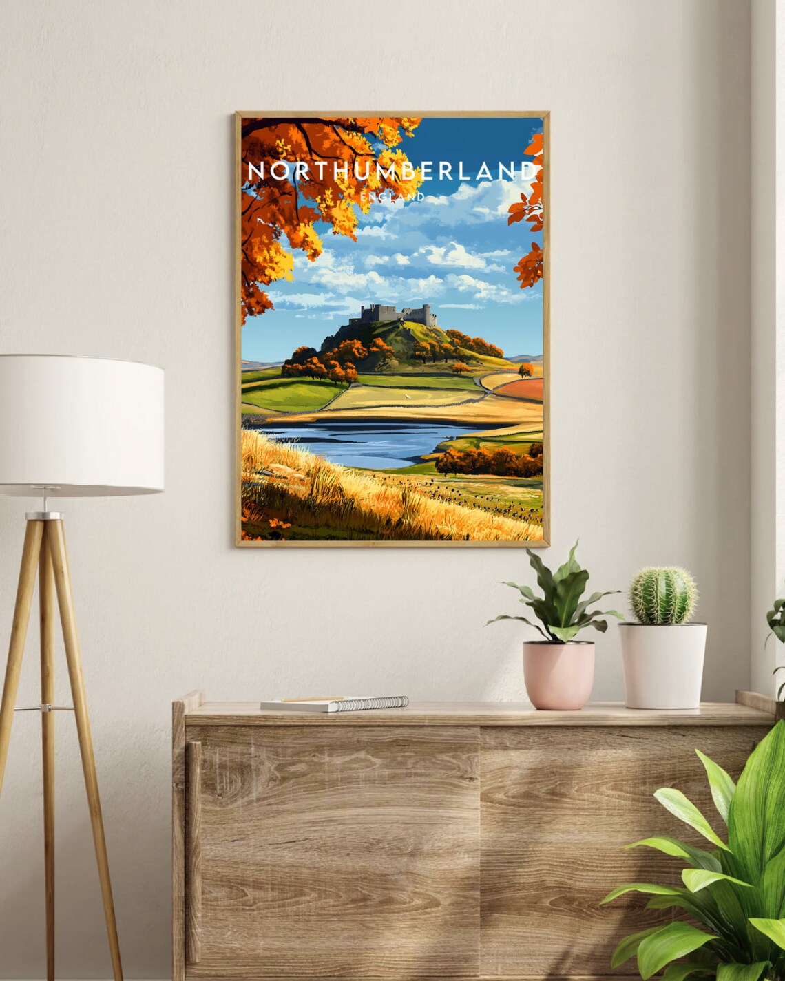 Northumberland England Scenic Autumn Castle Lake Travel Poster - Image 3
