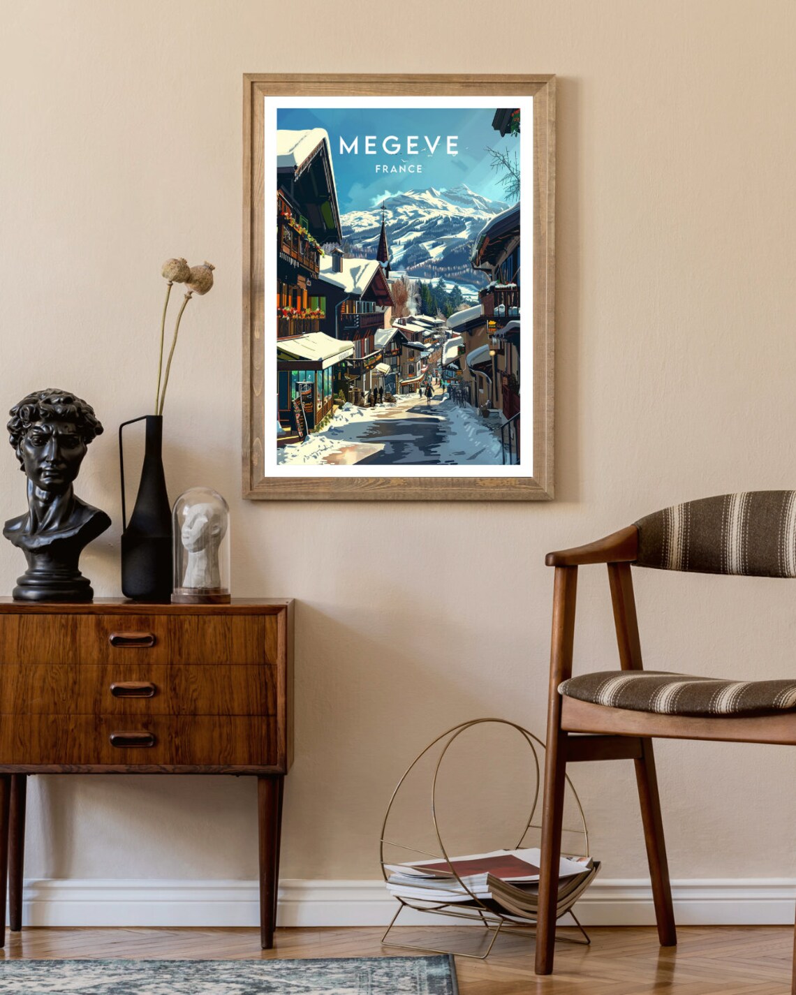 Megeve France Snowy Village Street Chalet Winter Travel Poster - Image 2