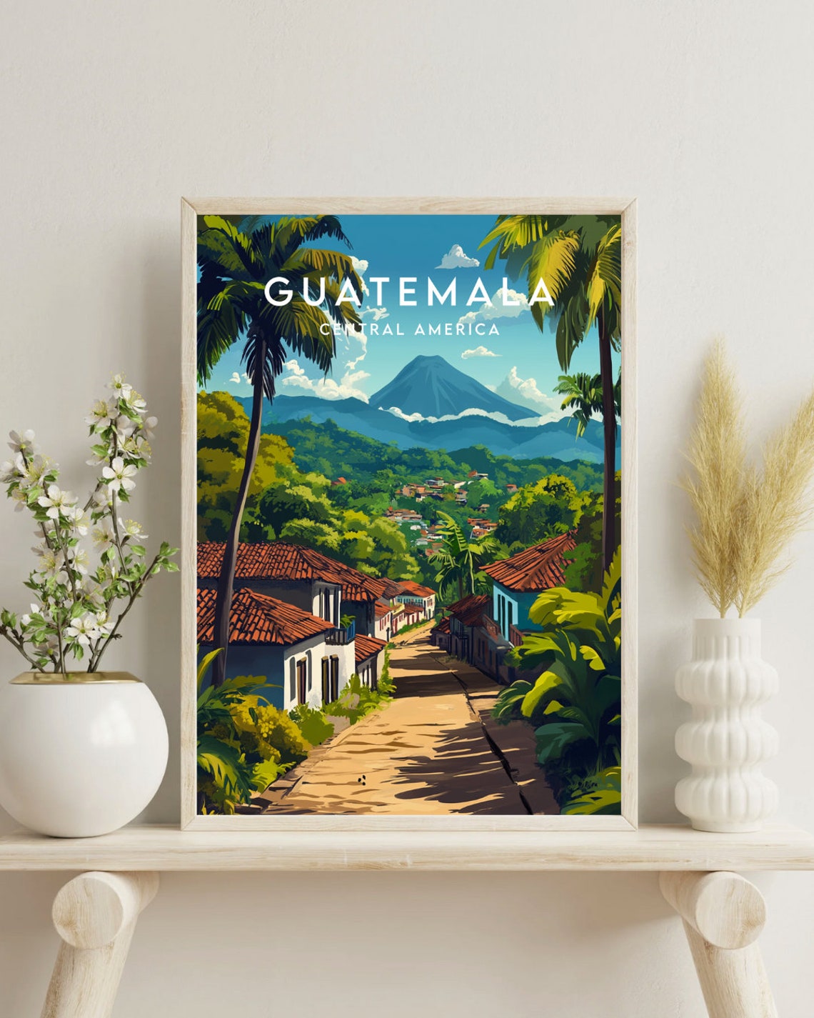 Guatemala Central America Volcano View Cobblestone Colonial Poster - Image 4