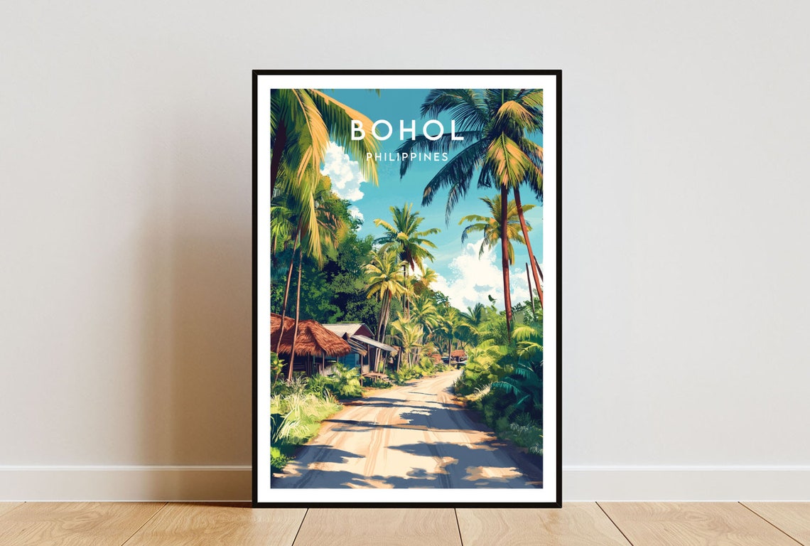 Bohol Philippines Palm Lined Road Tropical Island Village Poster