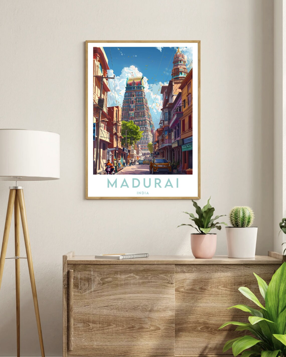 Madurai India Meenakshi Temple Tower Old City Street Travel Poster - Image 3