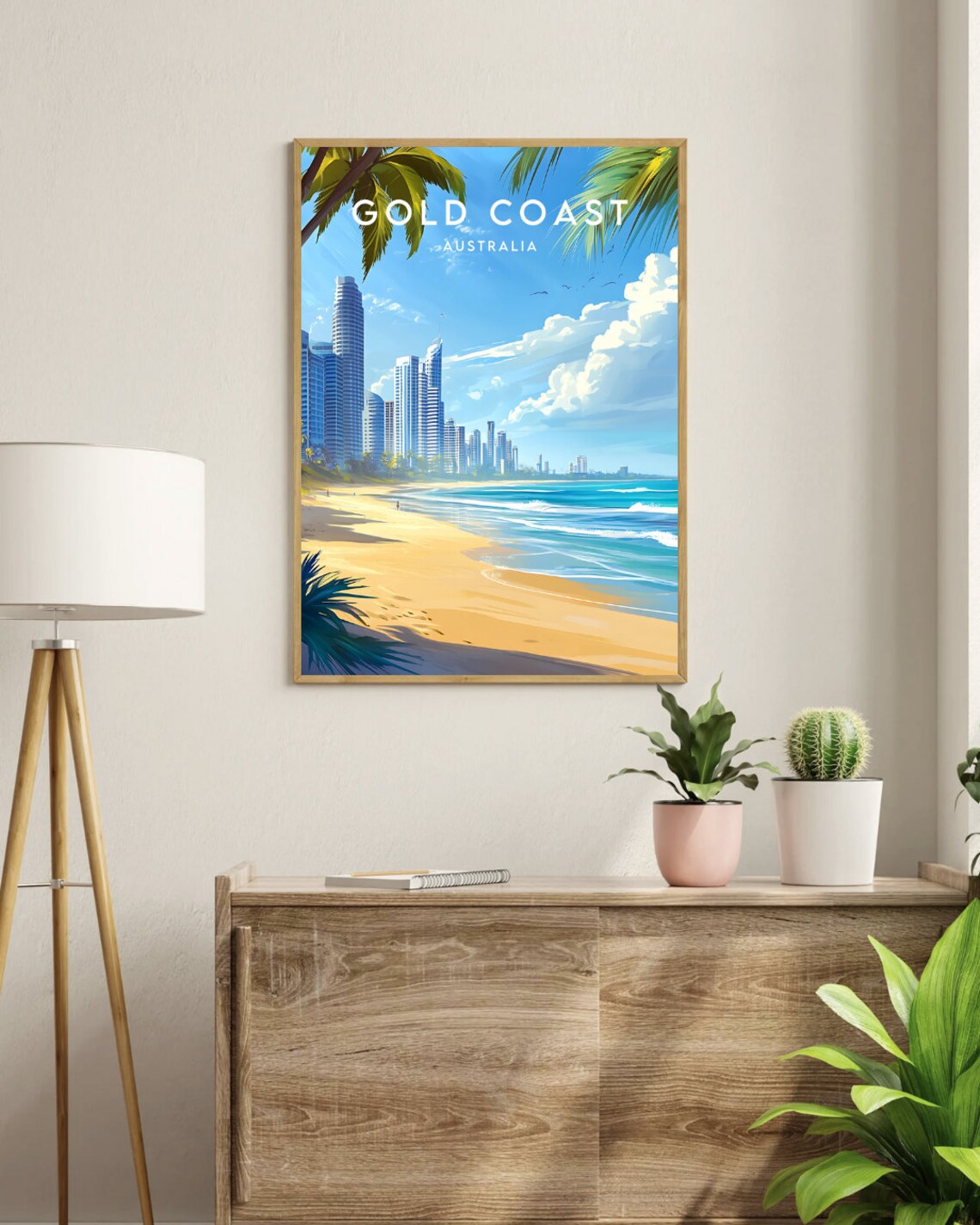 Gold Coast Australia Sunny Beach High-Rise Vintage Travel Poster - Image 3
