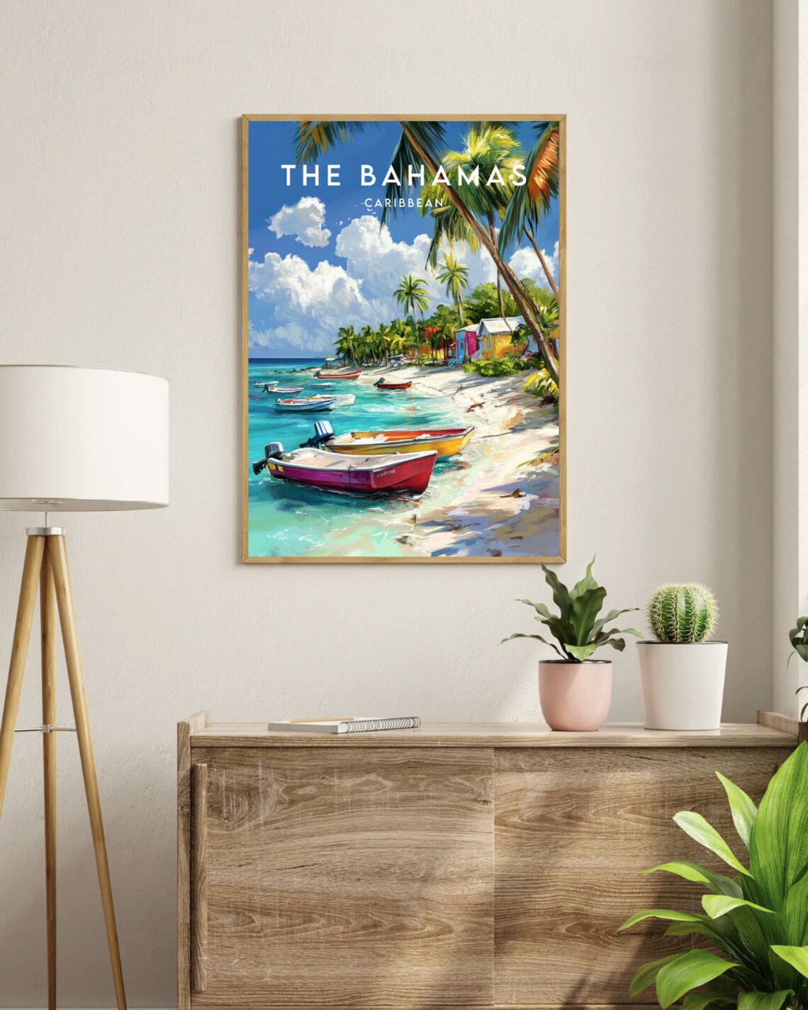 Bahamas Caribbean Colorful Boats White Sand Beach Travel Poster - Image 3