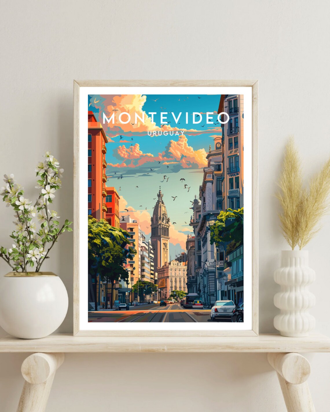 Montevideo Uruguay Vintage Street Scene City Center Travel Art Poster - Image 4