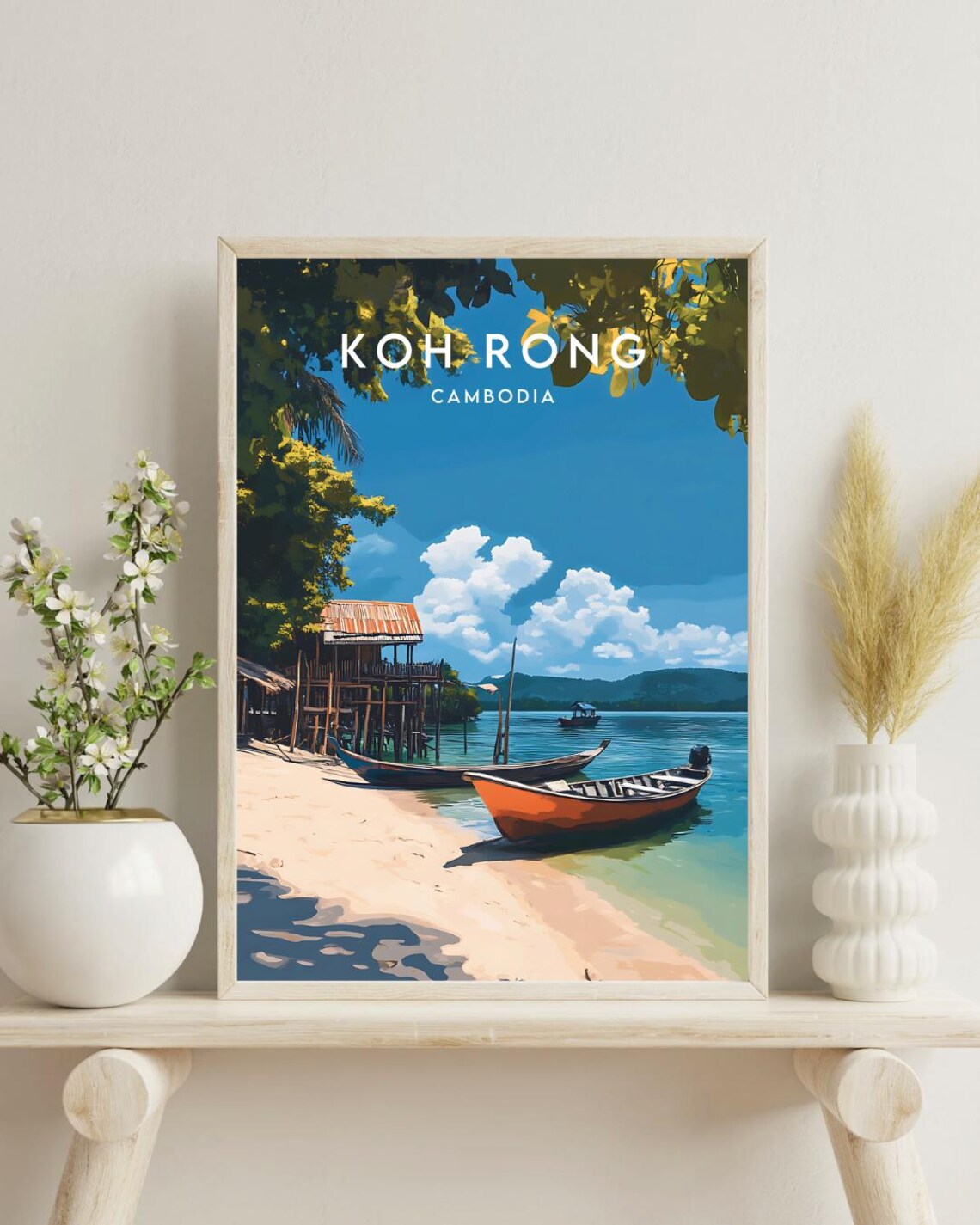 Koh Rong Cambodia Tropical Beach Wooden Boats Island Travel Poster - Image 4