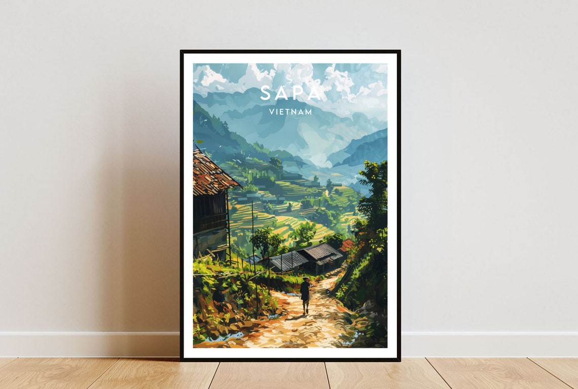 Sapa Vietnam Rice Terraces and Mountain Village Travel Art Poster