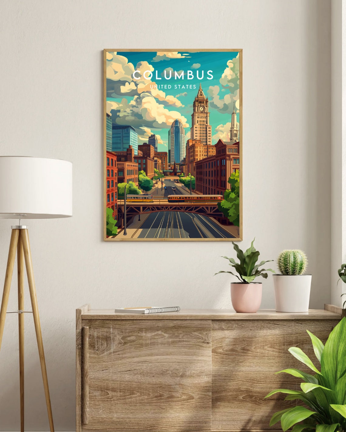 Columbus Ohio Downtown Clock Tower Elevated Railway Travel Poster - Image 3