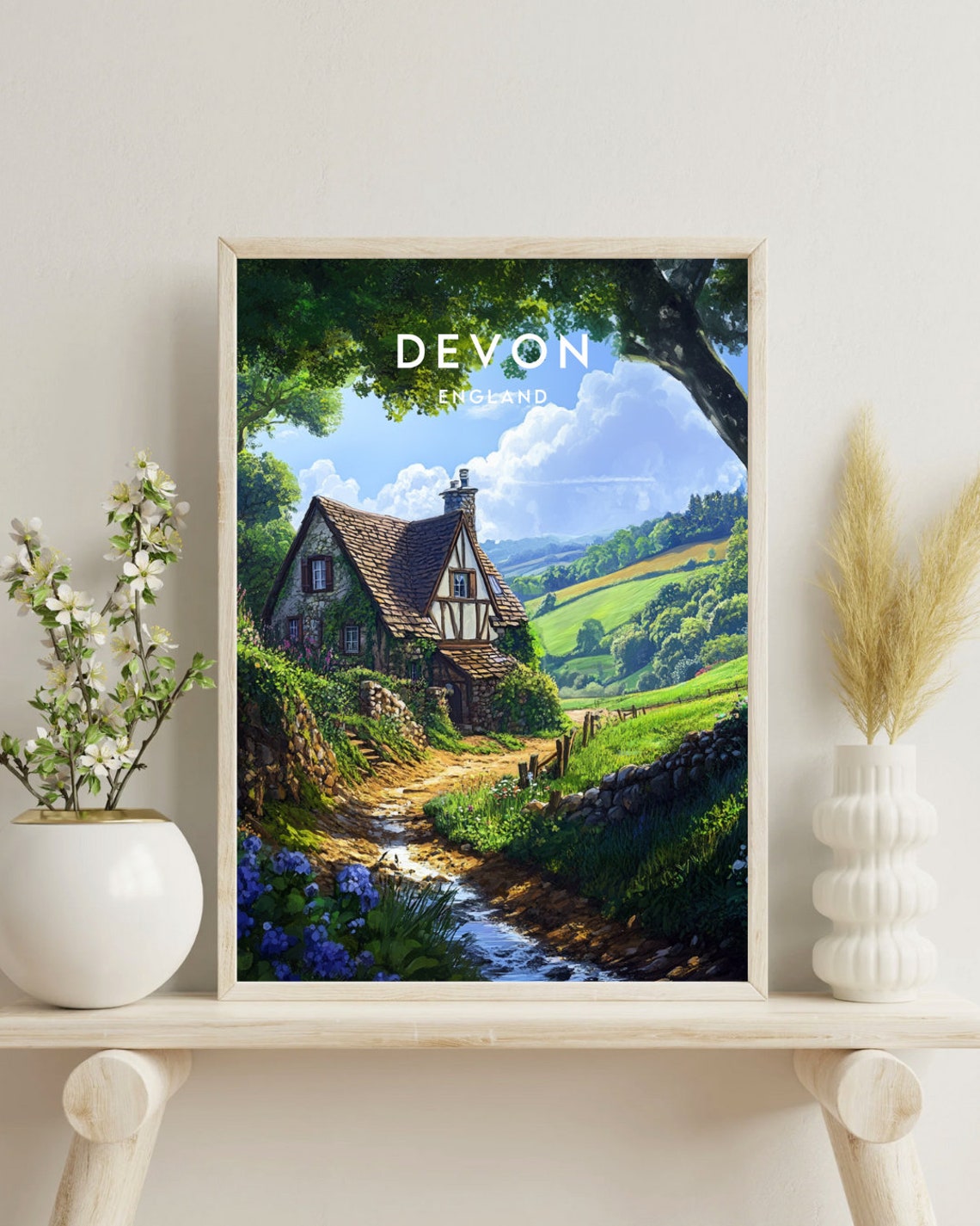 Devon England Thatched Cottage Countryside Hills Country Poster - Image 4