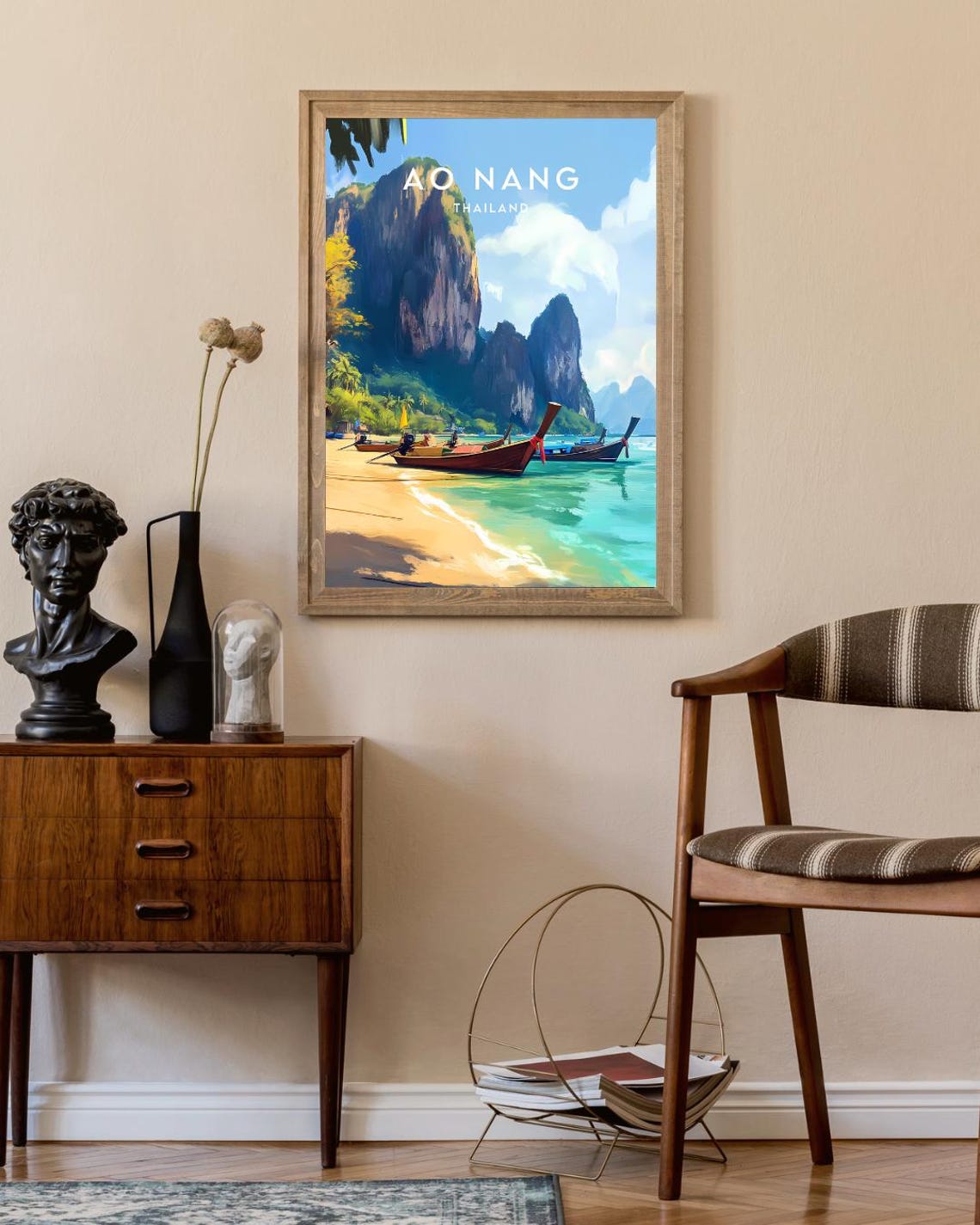 Ao Nang Thailand Limestone Cliffs Longtail Boats Beach Travel Poster - Image 2