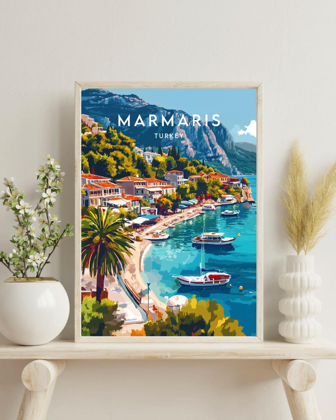 Marmaris Turkey Turquoise Bay Beach Boats Coastal Travel Poster - Image 4