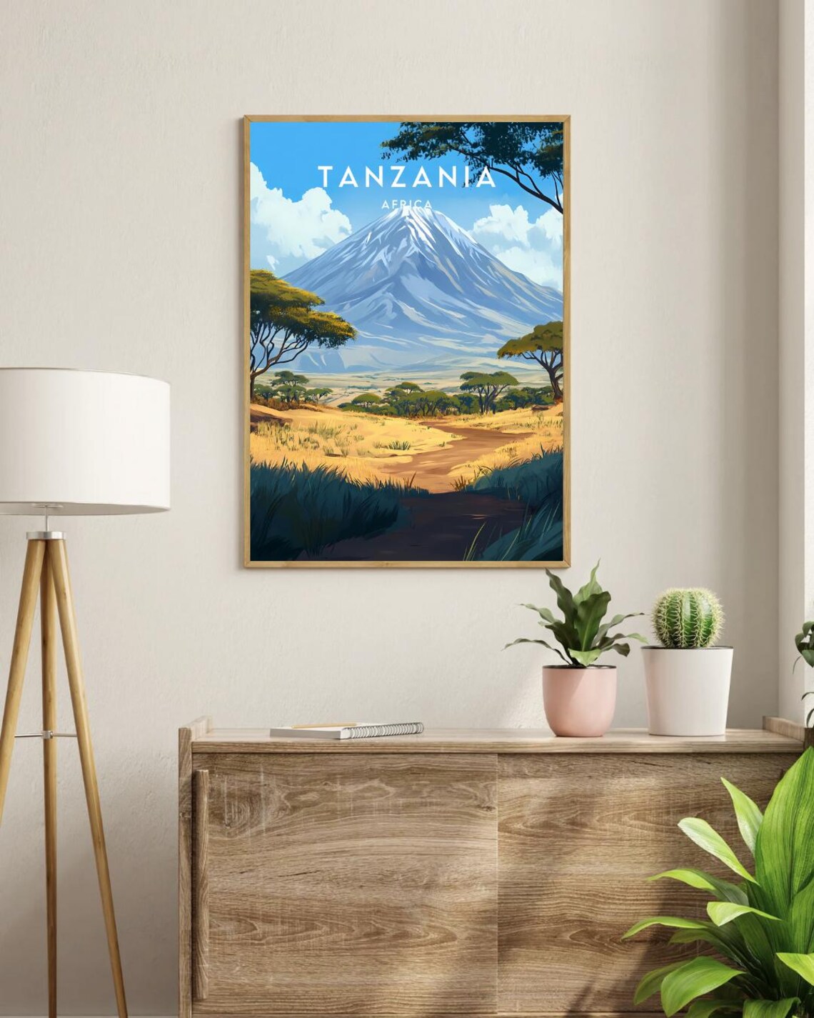 Tanzania Africa Kilimanjaro Savanna Acacia Trees Vintage Travel Poster - Image 3