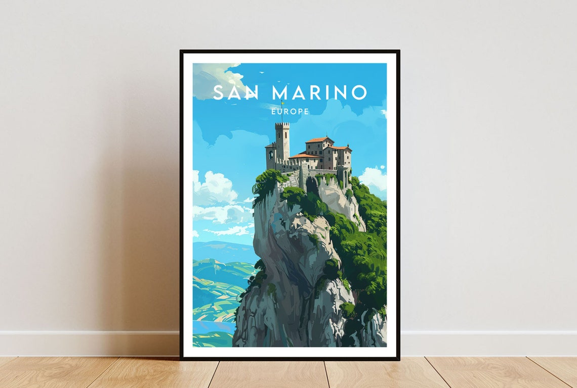 San Marino Europe Cliff Top Castle Fortress View Travel Poster
