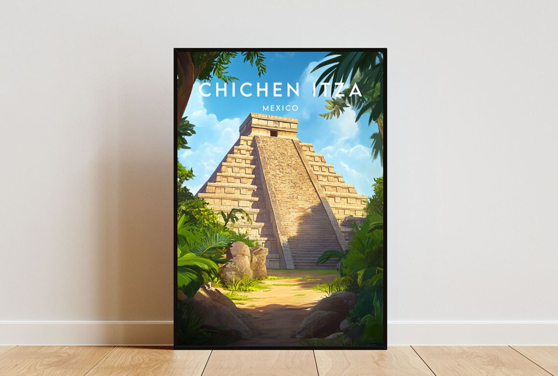 Chichen Itza Travel Poster, Mexico Landmark Art Print