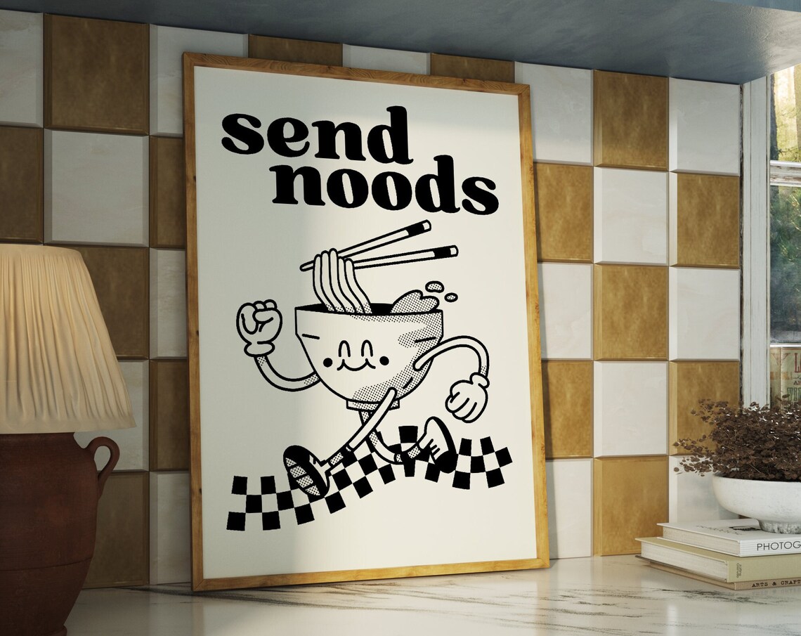 Send Noods Retro Character Art Print, Kitchen Art