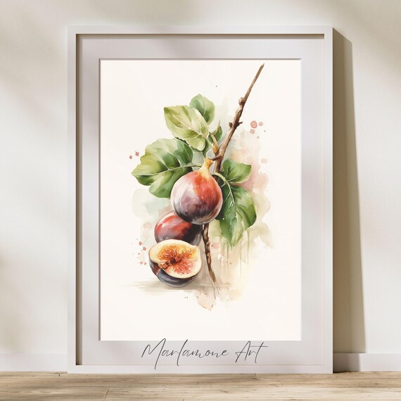 Watercolor Fig Branch Botanical Fruit Kitchen Garden Art Poster