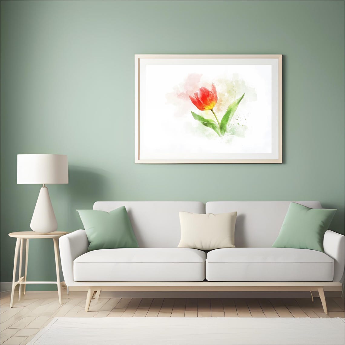 Single Red Tulip Watercolor Minimalist Botanical Painting Poster