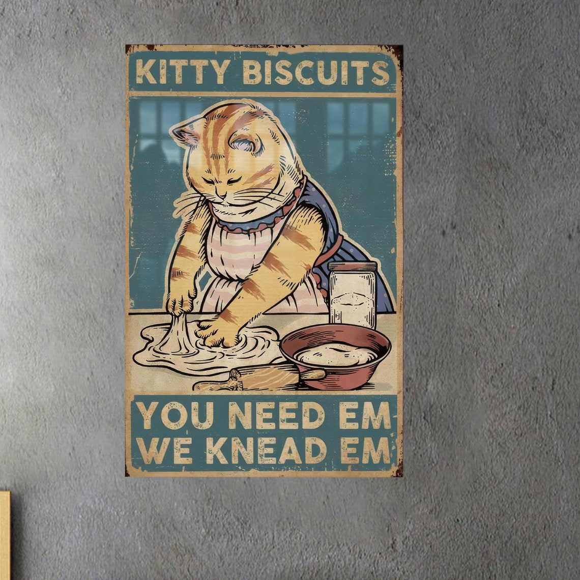 Kitty Biscuits Funny Cat Baking Vintage Tin Sign Kitchen Humor Decor Poster