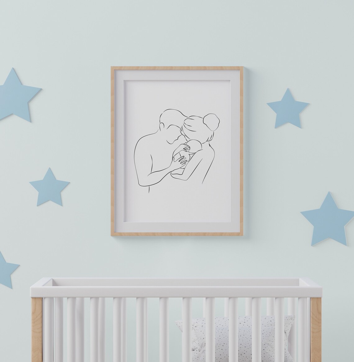 Mom Dad Baby Line Art Minimalist Family Newborn Embrace Poster - Image 2