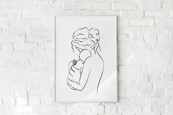 Mom And Baby Line Art Mother Drawing New Minimalist Mothers Day Gift