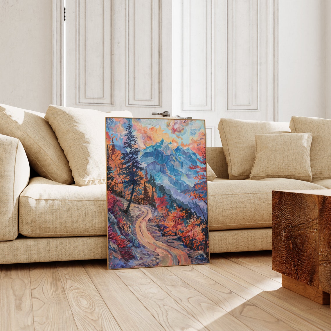 Bold Autumn Mountain Path Orange Trees Expressionist Art Poster - Image 5