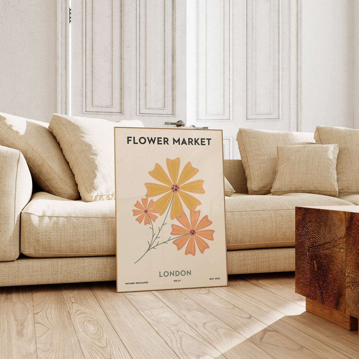 Flower Market London Orange Cosmos Cream Retro Floral Art Poster - Image 3