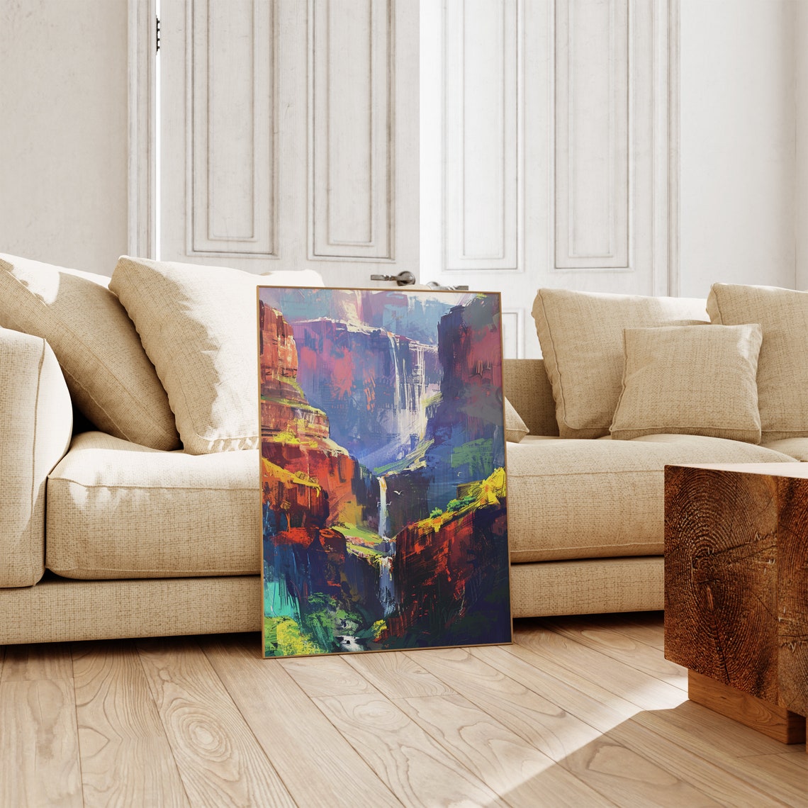 Red Rock Canyon Waterfall Abstract Impressionist Colorful Art Poster - Image 2