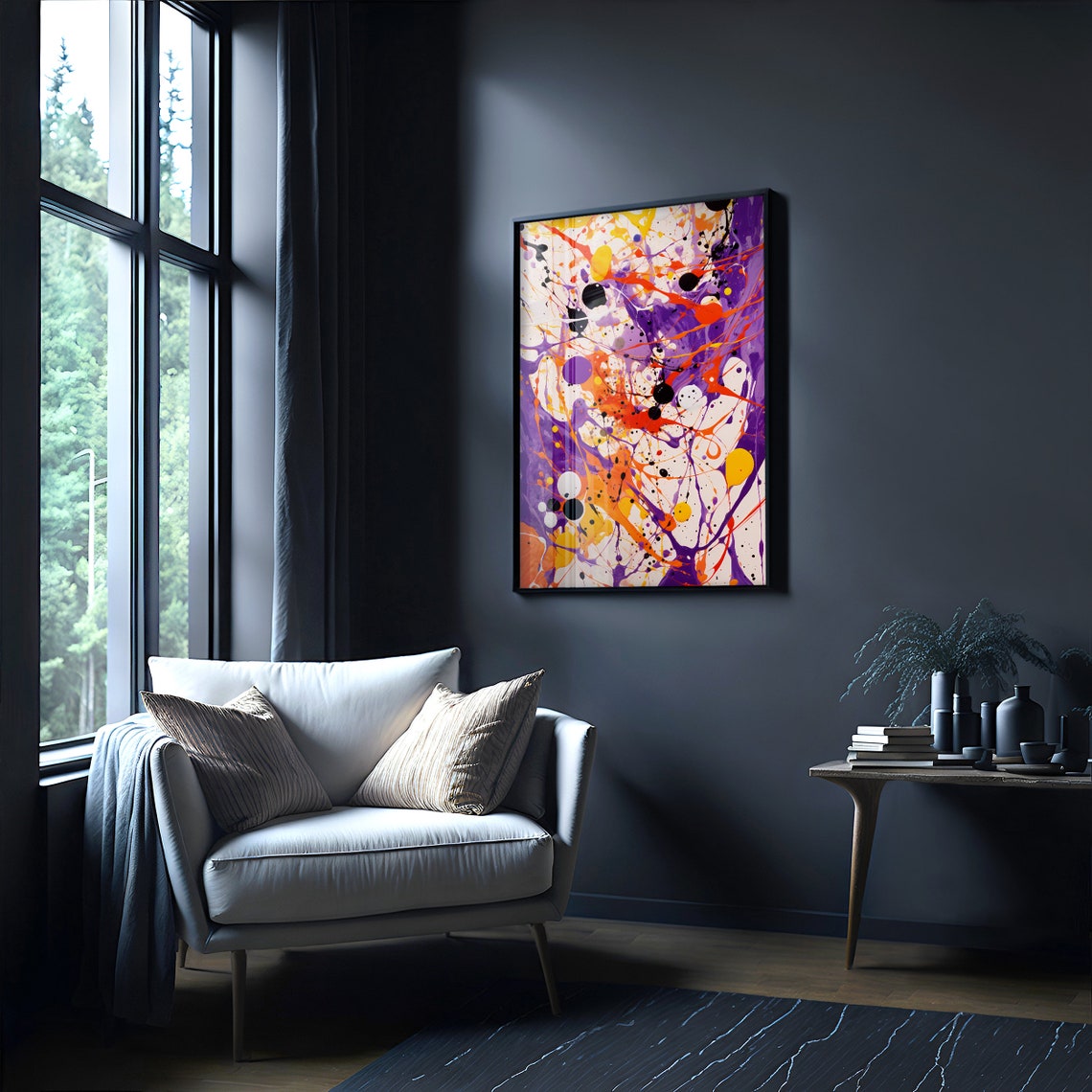 Jackson Pollock Style Purple Orange Dot Drip Abstract Art Poster - Image 4