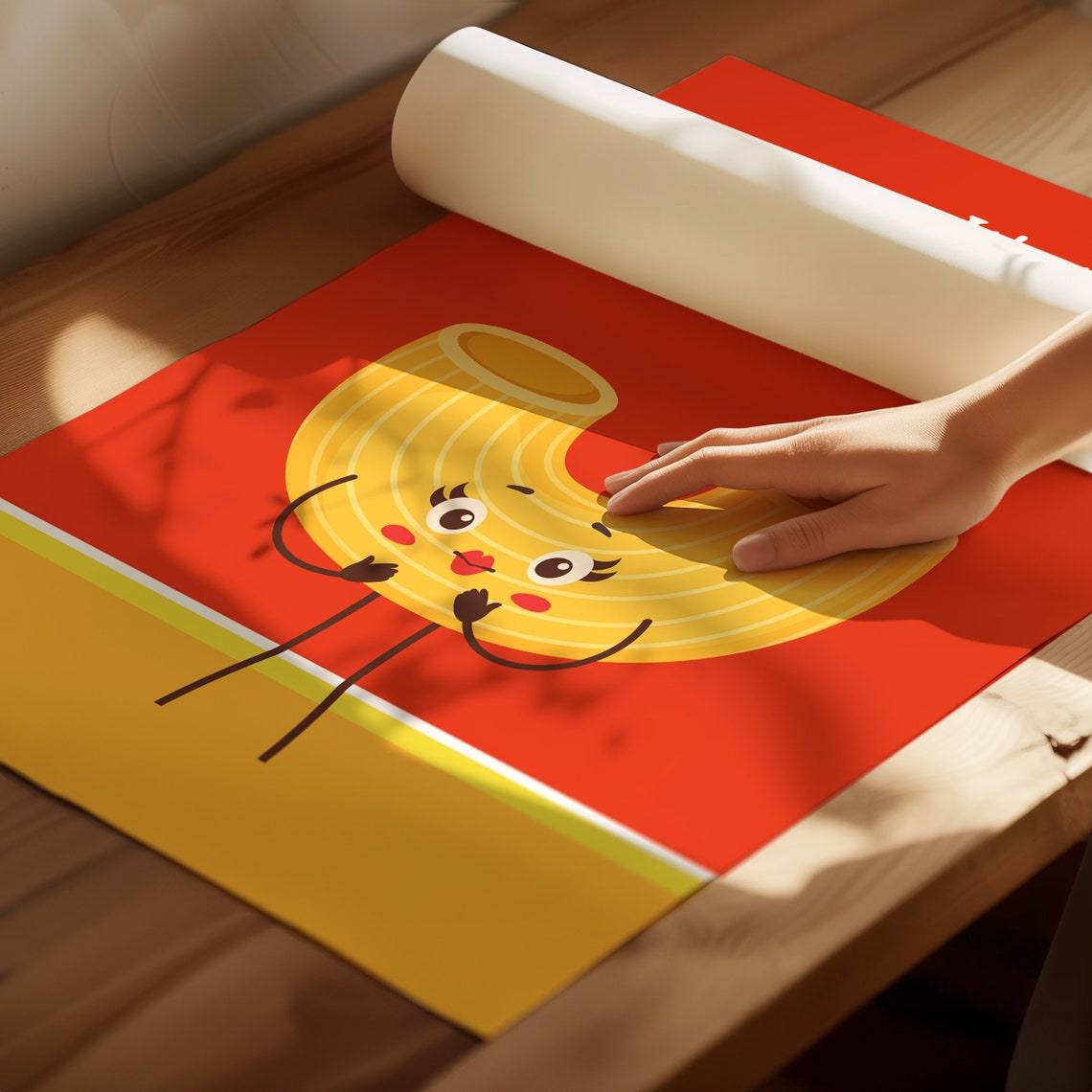 Pasta Time Kissy Face Macaroni Cartoon Cute Red Kitchen Wall Art - Image 2