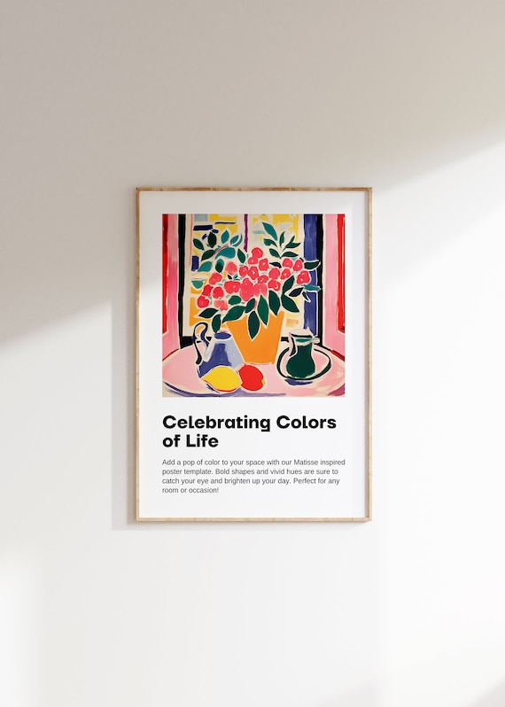 Matisse Inspired Pink Roses Orange Vase Still Life Modern Poster