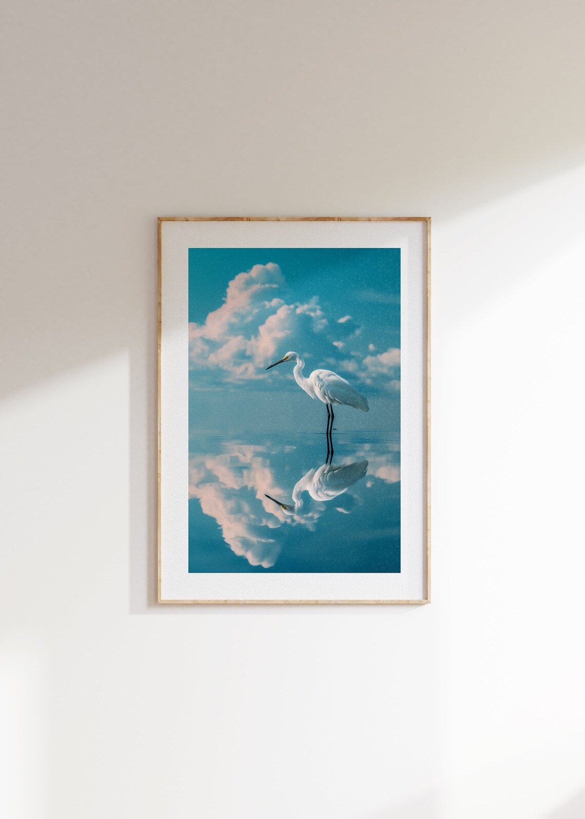 Reflections of Grace White Egret Cloud Mirror Calm Lagoon Poster